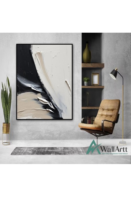 Abstract Black Beige 3D Heavy Textured Partial oil Painting
